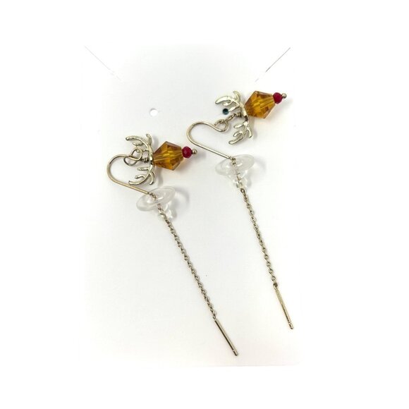 Festive Holiday Earring Set - 3 Pairs: Reindeer, Holly,  & Wreath Hoops - Picture 5 of 6